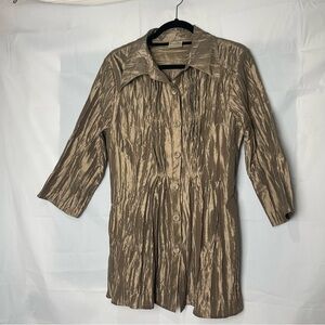 Metallic Brown Button-Up Shirt Jacket Krinkled